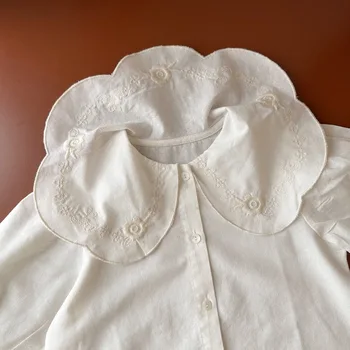 deer jonmi/новост пролетта 2023, блуза с бродерия за малки момичета в корейски стил, обикновена върхове за деца, памучни ризи с волани