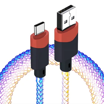 Кабел USB Type C, 3,2 метра, led RGB осветление, постепенен преход от USB A към зарядното устройство Type-C, кабел за бързо зареждане 66 W