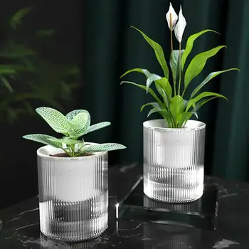 Самополивающийся саксия за растения Прозрачна пластмасова саксия Автоматична цвете сеялка десктоп украса за вашия домашен офис