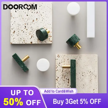 Мебелни Дръжки DOOROOM от Мрамор и Месинг, Модерни Бяло-Зелени Кръгли Дръжки За Шкафове, Дръжки За чекмеджета Шкафа