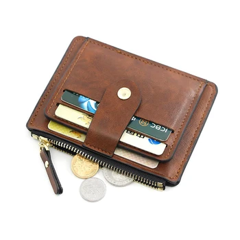 Малък модерен титуляр за кредитни и идентификационни карти, тънък кожен портфейл с джоб за монети, мъжки чанти за пари, мъжки мини-женски бизнес портфейл