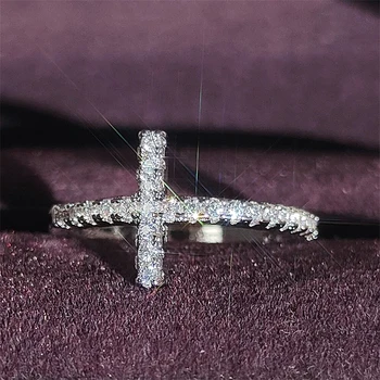 2023 постъпването на Ново, модерно сребърен пръстен с кръст, сладко модно пръстен за момиче, подарък за Коледа, бижута на едро R5947