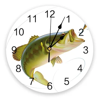 Животни зелена риба кръгли стенни часовници акрилни висящи безшумни часовници за домашен интериор Спалня хол и Офис украса