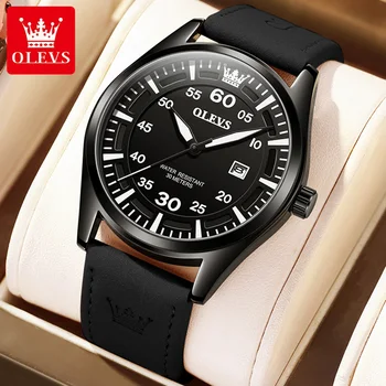 OLEVS оригинален кварцов мъжки часовник с черна каишка от набук, модерни ежедневни мъжки спортни часовници, светещи водоустойчиви часовници