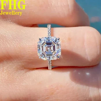 Форма на Asscher от бяло злато, 3 карата 18 Карата, Женски Венчален пръстен DVVS1 с муассанитом и диамантен пръстен, Класическо, Модерно
