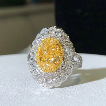 Пръстен с жълти диаманти 2,17 карата, Златни Годежни пръстени с диаманти, Дамски пръстени за жени, пръстени с малки диаманти