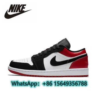 Nike Air Jordan 1 Оригинален мъжки обувки с ниски черно бомбе, удобно easy дамски баскетболни обувки, спортни обувки 553558-116
