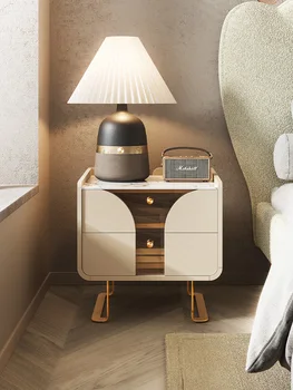 Луксозен малка странична масичка Прост модерен дизайнерски главната спалня творчески нощни шкафче от френски крем шисти