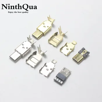 1/2/5set Никел/Позлатени Micro USB 5PIN Заваряване штекерный конектор за Зарядно устройство 5 ПЕНСА USB конектор за зареждане, 3 в 1, Метални детайли