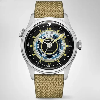 Предпродажа НОВИ мъжки светещи спортни ръчни механични часовници Merkur Skin Diver в ретро стил, стоманени военни часовници, реколта 38 мм