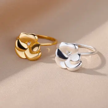 Женски пръстен във формата на лист цирконий от неръждаема стомана в златист цвят, чифт халки на пръста си, за жени, Ретро 2023, trend бижута подарък