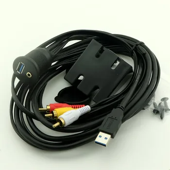 1 бр. автомобилен конектор USB 3.0 A, за скрит монтаж в табло и 3 RCA конектор за USB 3.0 A за жени + 3,5 мм Комплект аудиокабелей-адаптери 2 м