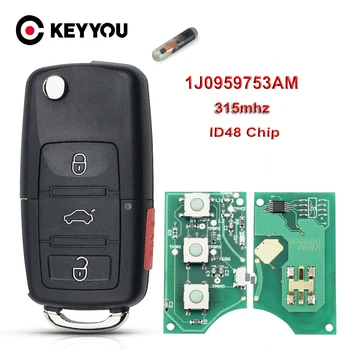 KEYYOU с акумулаторна Батерия 1J0959753AM Авто Дистанционно Ключ за VW Beetle, Golf, Passat, Jetta 315 Mhz ID48 1J0 959 753 AM 2000-2006 Ключодържател