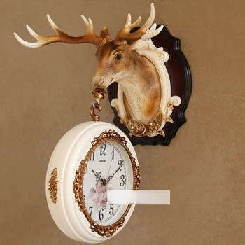 Камбанка в скандинавски стил, китайски декоративни двустранни стенни часовници, тъпо домашно писане, стенни часовници с изображение на глава на елен