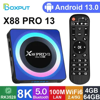 Boxput X88 Pro 13 Smart TV Box Android13.0 Rockchip RK3528 Четириядрен 4 GB 64 GB 8K Декодиране на видео 2,4 G 5G WiFi6 BT5.0 телеприставка