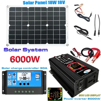 От 12 до 110 220 В 4000/6000 W Система за слънчева енергия, контролер за слънчеви панели, интелигентен LCD дисплей, слънчев инвертор, двойно USB за автомобилни телефони