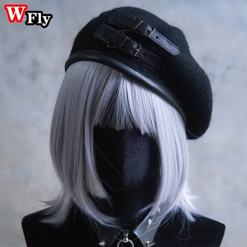 Черна вълнена барета, скъпа дамски универсална шапка за всеки ден, Пикантен дамски Лолита, готическия прическа Harajuku Y2K Millennium
