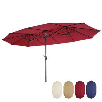 голям правоъгълен двустранен уличен чадър за двор от неръждаема стомана 15x9 фута с дръжка-бордо [В наличност в САЩ]