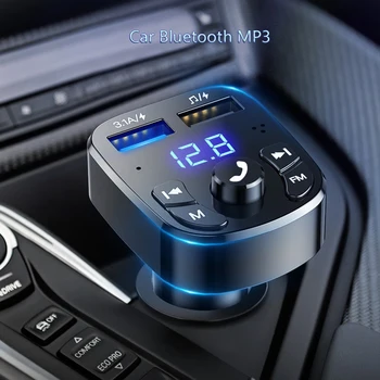 Автомобилен Bluetooth хендсфри 5.0 FM трансмитер, MP3-модулатор, Музикален плеър, аудиоприемник, бързо зарядно с два USB, безжичен комплект за кола