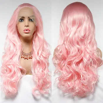 Синтетични перука на дантели на косата Телесно Розов Цвят, Еластична Изкачването на Термостойкое Влакна, натурален косата е без пробора за бели жени
