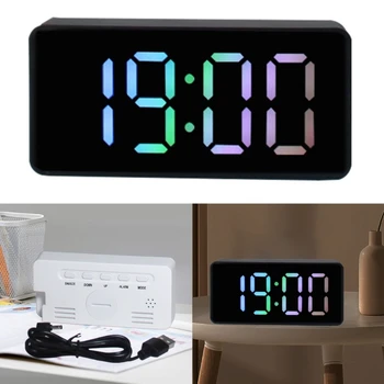 Модерен led огледален alarm clock, цифрови електронни часовници с USB функция на повторение, автоматично затъмняване на яркостта и гласов контрол Y5GB