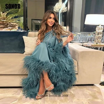 SONDR Синя вечерна рокля от до саудитският арбайского писалка в едно рамо, рокля за бала, чаена дължина с един ръкав, рокли за официални партита в Дубай