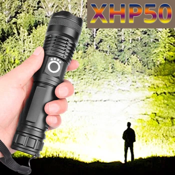 Xhp50.2 led фенерче висок капацитет акумулаторна батерия usb фенерче xhp50 мощен тактически фенер 18650 26650 батерия, Къмпинг, лов