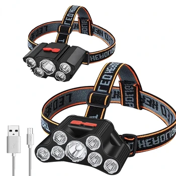 Налобная USB ярка светлина, супер налобный фенер, захранван фенерче за риболов, водоустойчив, за разходки, акумулаторна режими, led нощта на 5