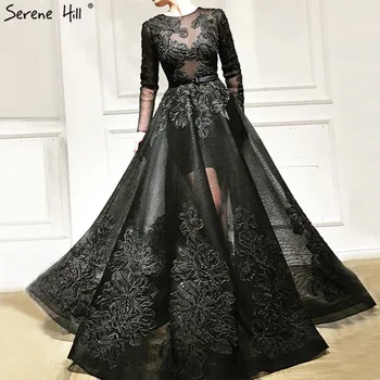 Черни вечерни рокли, с кръгло деколте и Цветове ръчно изработени 2023, дълги ръкави, обещаващи Сексуална вечерни рокли Serene Hill LA60837