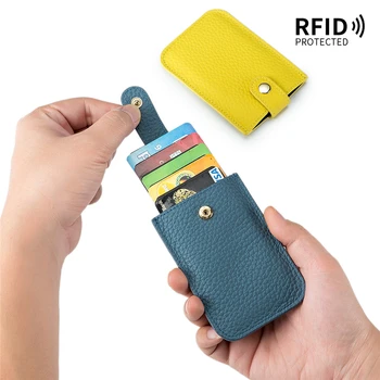 RFID-притежател на кредитна карта с 5 выдвижениями, калъф от естествена кожа, Антиблокирующий портфейл за монети, преносим малък портфейл, мини-бизнес-калъф за самоличност