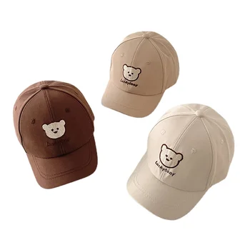 Лятна Регулируема детска бейзболна шапка, шапка с бродерия на мечок от анимационен филм за деца, есенни памучни детски шапки за момичета и момчета