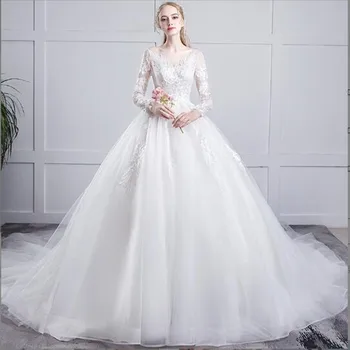 Луксозни сватбени рокли Нов стил, дантелено бельо сватбена рокля с дълъг ръкав, вкусно висококачествено Vestido De Новия