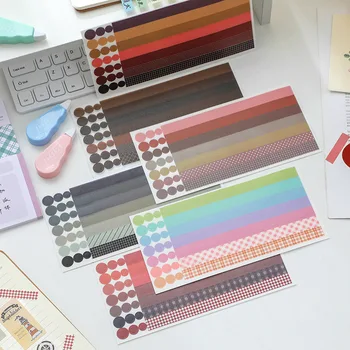 6 листа еднакво цветна лента серия Wave Dot, обикновена етикети за ръчна работа с ландшафтен дизайнер и етикети материали за производство на хартия