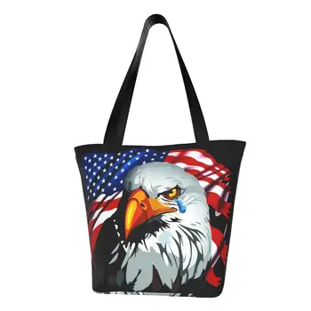 САЩ, Американския Флаг, Белоглав Орел, Чанта за пазаруване, дамски забавно холщовая чанта за пазаруване, чанта през рамо, Чанти голям капацитет