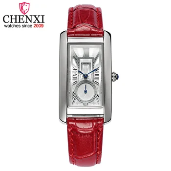Дамски червени кожени часовници CHENXI, Дамски модни прости аналогови кварцови часовници луксозна марка, Женски малки пресни класически ръчен часовник