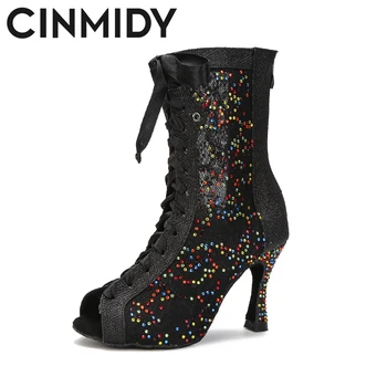 CINMIDY/ Цветни Обувки за Латино Танци С Пайети, Обувки за Танци на един стълб, Дамски Секси Обувки За Танци, Бални Дамски Сандали За Помещения