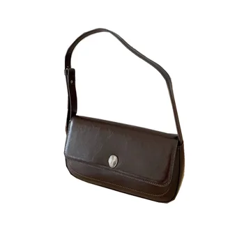 Чанти за жени 2022, Нова треснувшая кожена чанта под мишниците, лесен темперамент, малка квадратна чанта на едно рамо