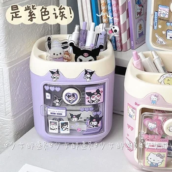Sanrio Аниме Kuromi Държач за химикалки Тенис на My Melody Cinnamoroll Кутия за съхранение на стикери 