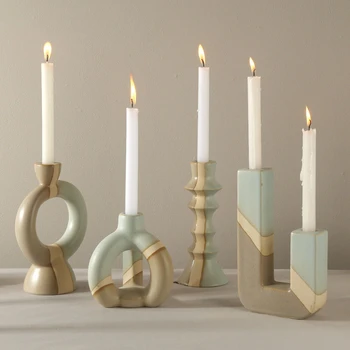 Керамичен свещник в скандинавски стил, в два цвята ретро-керамични декоративен свещник, творчески керамичен свещник