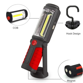 USB 18650 led фенерче, работно лампа, шкаф, Акумулаторна батерия COB lanterna, магнитна кука, Акумулаторни фенери за улицата