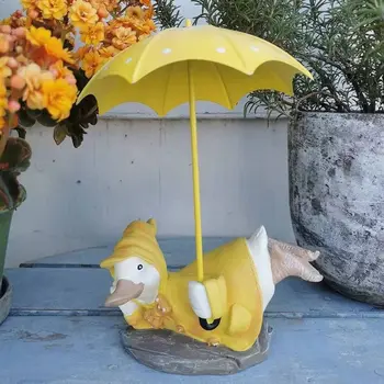 Американски cartoony чадър, жълта патица, Аксесоари от смола, Скулптура за градината в двора, занаяти, статуетки за терасата, Декорации