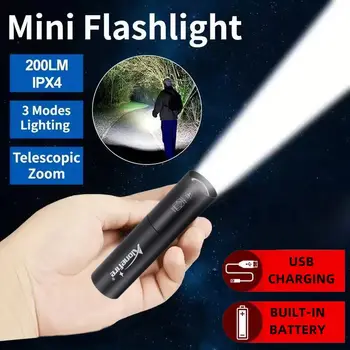 Тактически Мини Акумулаторна батерия led фенерче, водоустойчив Телескопична мощен фенер, открит увеличение, преносим фенер SV2
