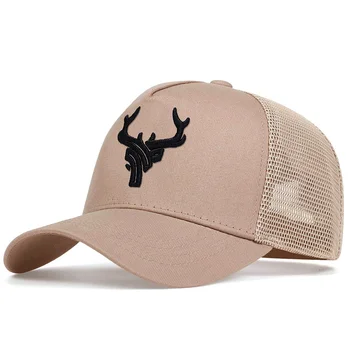 Бейзболна шапка с бродерия във формата на рога на елени, хип-хоп шапка, регулируем модерен мъжки дамска лятна шапка с дишаща мрежа, ежедневни солнцезащитная шапка, шапки за татковци