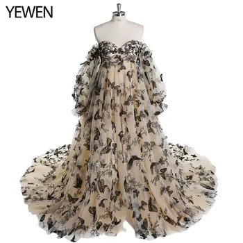 Елегантна вечерна рокля с бродерия в формата на пеперуда, дълги ръкави, женствена рокля Макси за фотография (DHL безплатно) YW220420