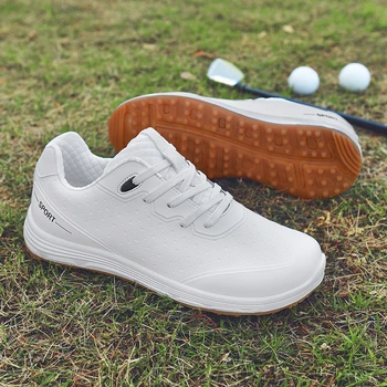 Водоустойчив Мъжки и дамски Кожени обувки за голф, нескользящие маратонки за голф без бодли, тренировочная спортни обувки за голфъри