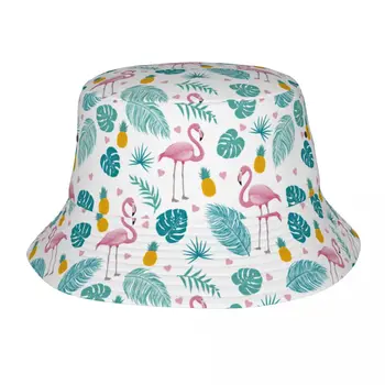 Модни шапки-ведро, лятна панама с тропически листа фламинго, шапка-унисекс, памучен шапка рибар, реверсивная риболовна шапка, есен