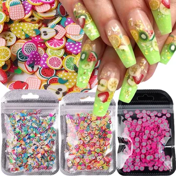 1000 бр/пакет 3D Бонбони, Плодове, Цветя от пера Микс Дизайни на Малки парченца полимерна глина САМ Етикети за красота ноктите Декорации за нокти