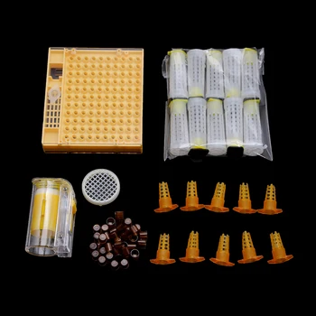 1 Комплект Комплект Система За Отглеждане На Пчели Кутия За Отглеждане Пластмасова Защитна Капачка Маркер Клетки За Бутилки Кафяв Ловецът На Клетките На Пчелите Инструменти