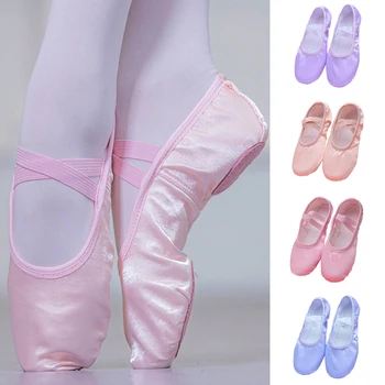 Балетные обувки за момичета, детски танцов чехли, професионална сатен мека подметка, балетные обувки за момичета, женски балет, йога, Фитнес, танцови обувки