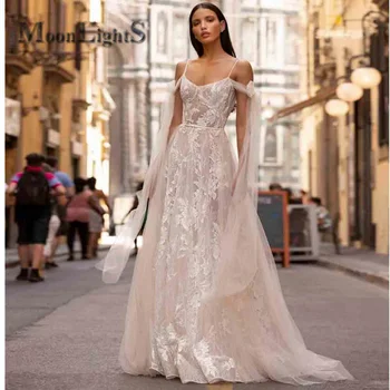 Лунна сянка, модерна сватбена рокля с шал яка лодка и лък, сладка принцеса с открити рамене, 2023, Директна доставка, Vestido De Casamento